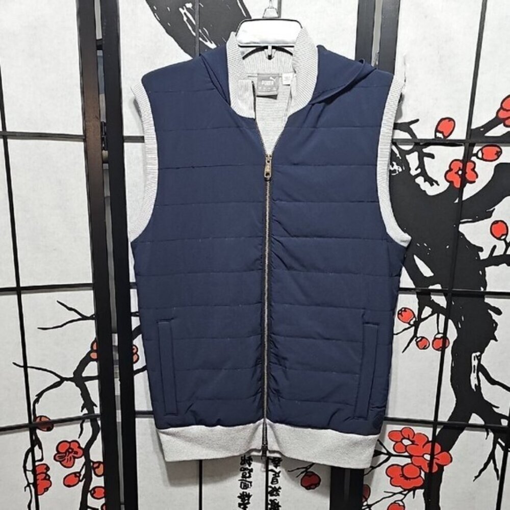 Puma Clubhouse Hybrid Vest Navy Blue Hooded Vest Small NWT - Picture 2 of 7